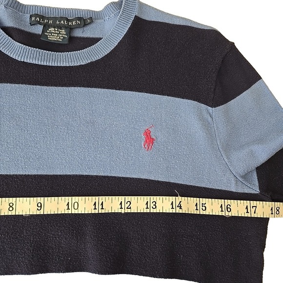 Ralph Lauren Sweater Womens L Preppy Blue Striped Pima Cotton Crew College Y2K - Picture 3 of 7